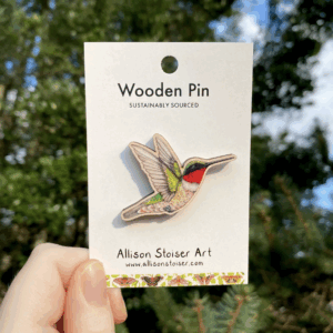 Male Ruby-Throated Hummingbird Wooden Pin